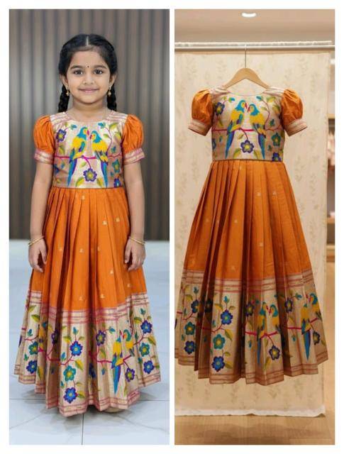 kids paithani gown silk Surat wholesale market for baby clothes